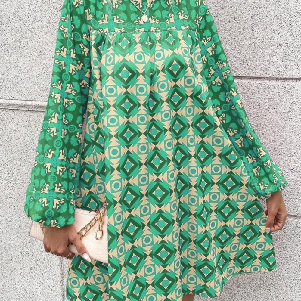 Asymmetrical Green Geometric Dress